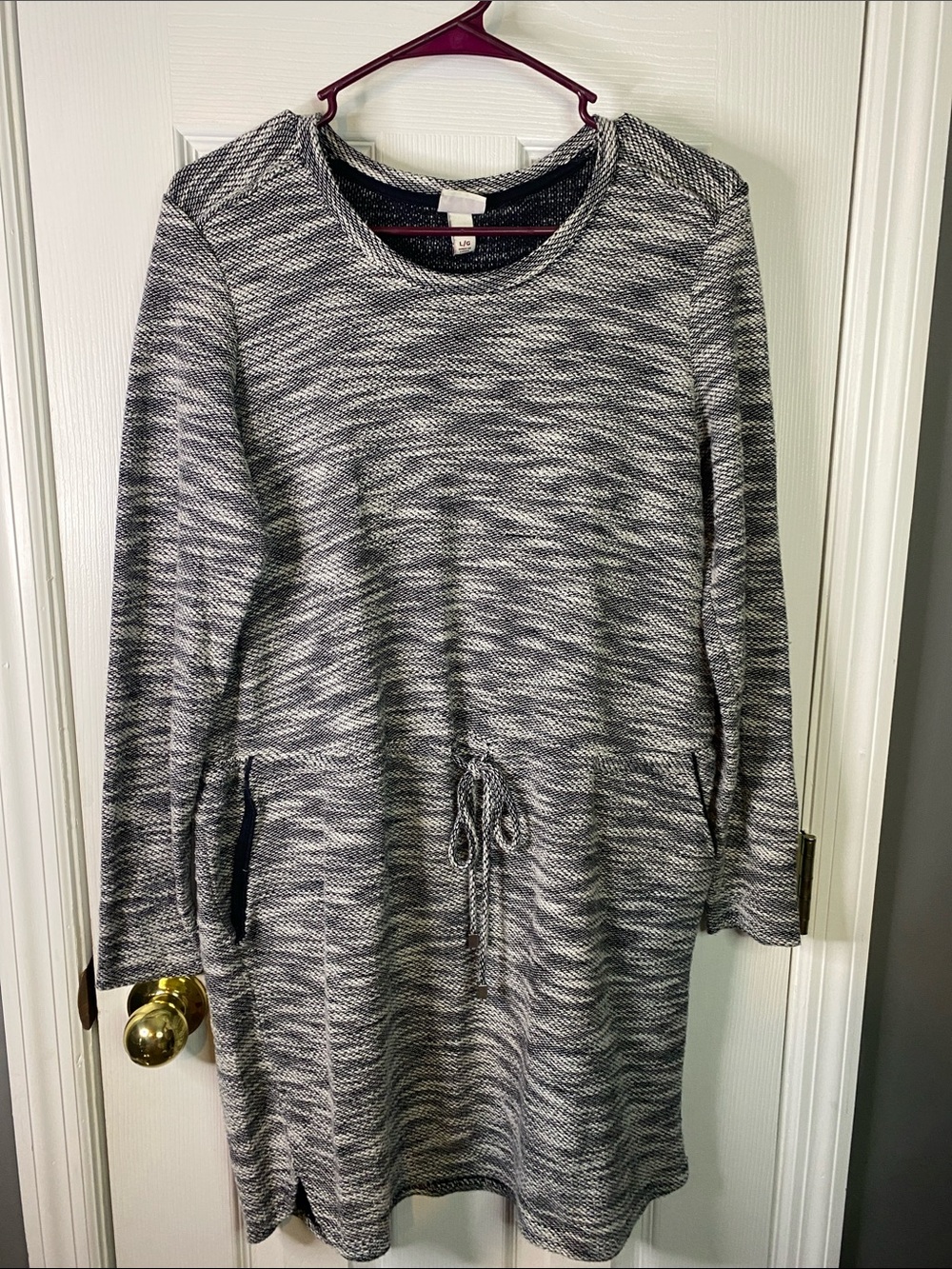 Merona Gray Marled Long Sleeve Drawstring Sweater Dress Size Large.